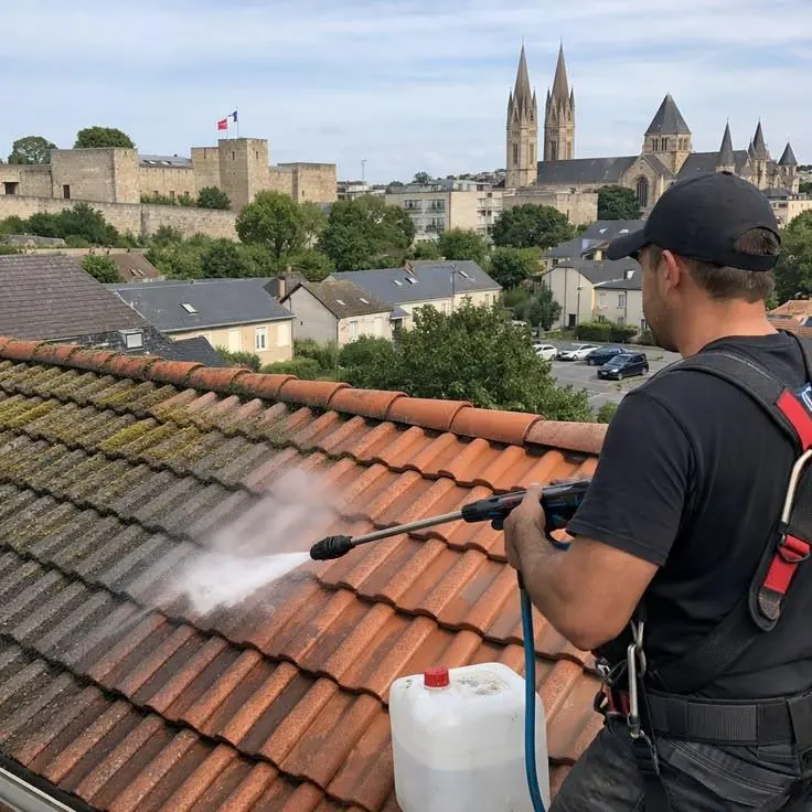 Nettoyage d'une toiture couverte de mousse